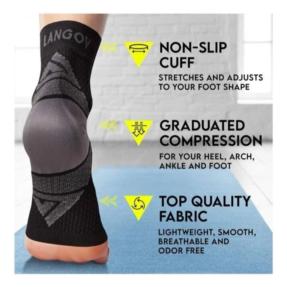 LANGOV Plantar Fasciitis Socks Adult Large + Massager Ball Graduated Compression